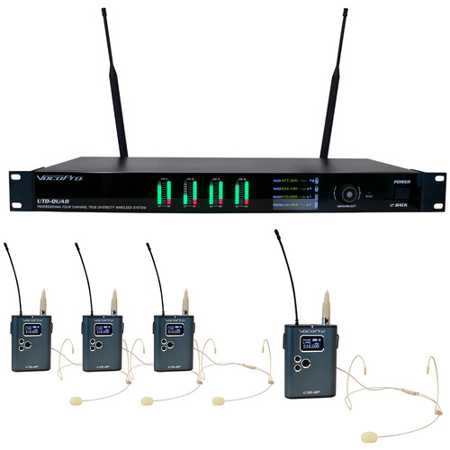 VocoPro UTD-QUAD-PLAY 4-Channel Wireless System with 4 Bodypack Transmitters & 4 Headset Microphones 1
