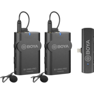 Wireless Microphone SystemsWireless SystemsBOYA BY-WM4 PRO-K4BOYA BY-WM4 PRO-K4 Two-Person Digital Wireless Omni Lavalier Microphone System for Lightning iOS Devices (2.4 GHz) 1