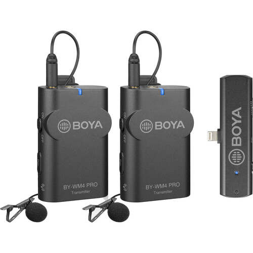 Wireless Microphone SystemsWireless SystemsBOYA BY-WM4 PRO-K4BOYA BY-WM4 PRO-K4 Two-Person Digital Wireless Omni Lavalier Microphone System for Lightning iOS Devices (2.4 GHz) 1